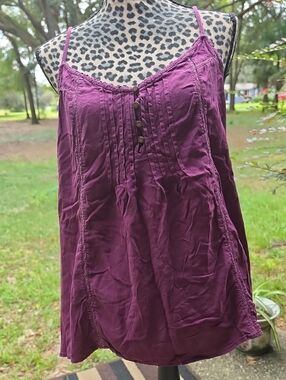 Sonoma Deep Plum Pintuck Button-Front Spaghetti Strap Camisole